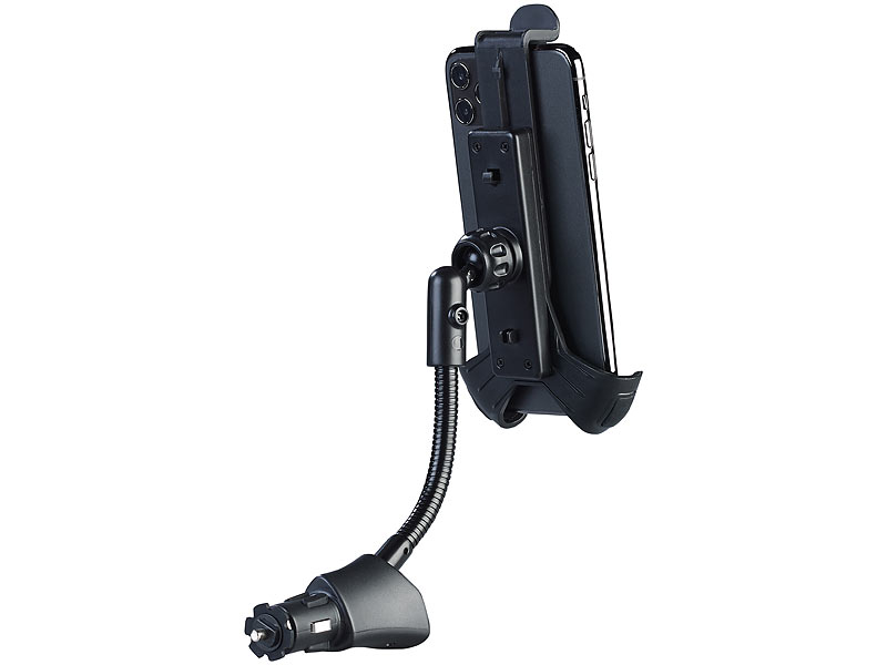 Callstel Kfz-Halterung für Smartphones 4,7 6,5, 2 USB-Ladeports, 4,8 A,  24 W
