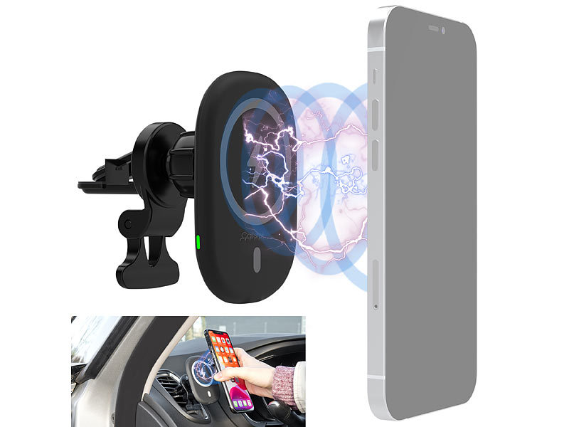 Callstel Autohalterung: Kfz-Smartphone-Halterung & Ladegerät, MagSafe- und  Qi-kompatibel, 15 W (Autohalterung mit MagSafe)