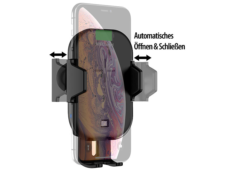 Callstel Qi-Smartphone-Ladehalter für Kfz-Lüftungsgitter, Automatik-Klemme,  15W
