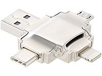 Callstel microSD-Kartenleser mit Lightning-, Micro-USB & USB-Stecker Typ A & C; Speichererweiterungen für iPhone & iPad Speichererweiterungen für iPhone & iPad Speichererweiterungen für iPhone & iPad Speichererweiterungen für iPhone & iPad Speichererweiterungen für iPhone & iPad 