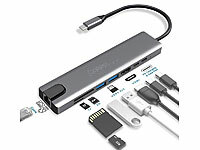 Callstel 8in1-USB-C-Adapter, 4K-HDMI mit 60 Hz, 87 W PD, USB 3.0, RJ45, SD-Slot