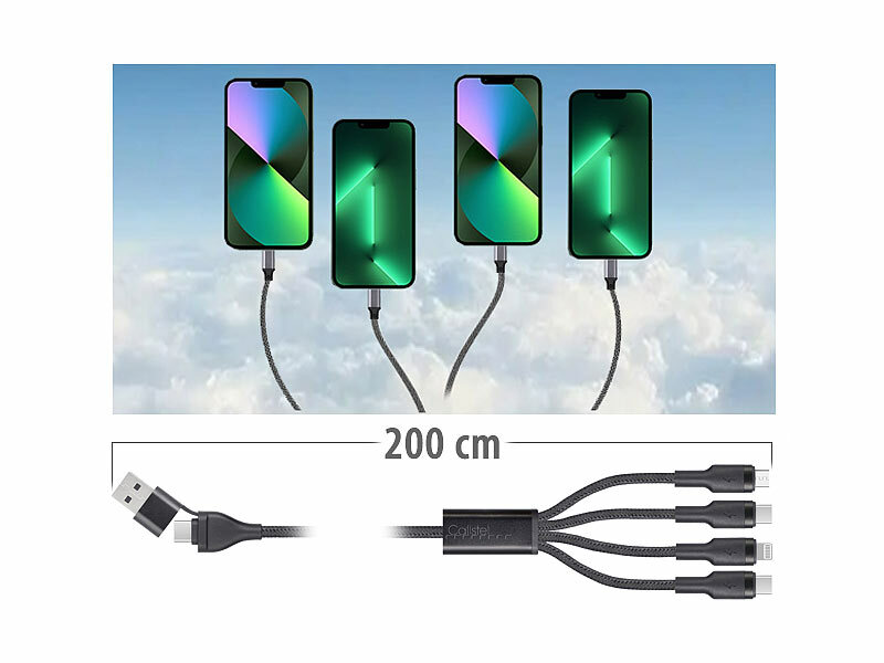 Callstel 2 x Lade & Datenkabel USB-C/A zu USB-C/Micro-USB/Lightning, 2m, 60W