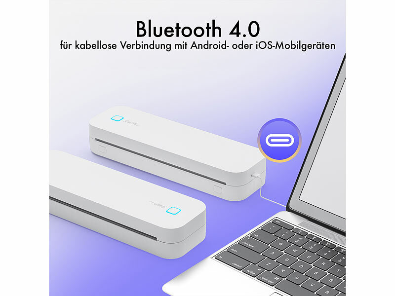 ; Mobiler Akku-Thermodrucker für Android und iOS, Selbstklebende Thermorollen, BPA-frei Mobiler Akku-Thermodrucker für Android und iOS, Selbstklebende Thermorollen, BPA-frei Mobiler Akku-Thermodrucker für Android und iOS, Selbstklebende Thermorollen, BPA-frei 